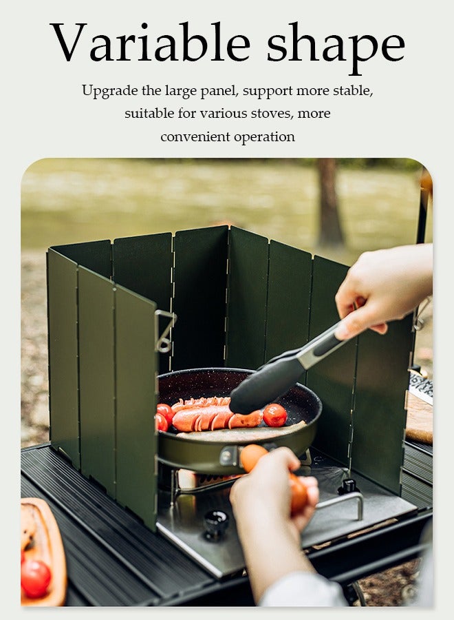 DUNISO درع الرياح لموقد 10 صحون، موقد نزهة خارجي محمول، قابل للطي والفصل، مناسب للتخييم والنزهات والسفر والطهي المثالي، 82*24 سم، أخضر - Image 5