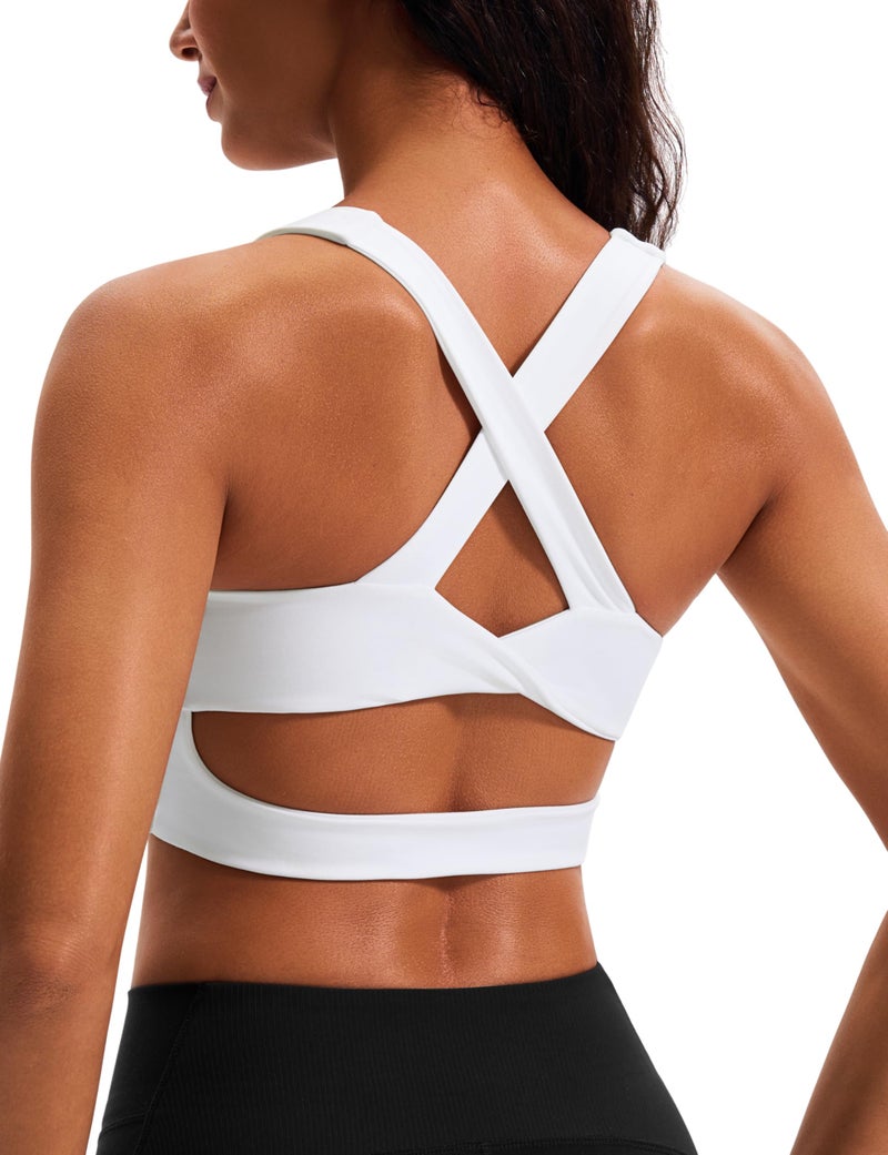 JOYSPELS Sports Bras for Women Extra Comfort Criss-Cross Back Padded Workout Tops for Women Medium Support White - Image 1
