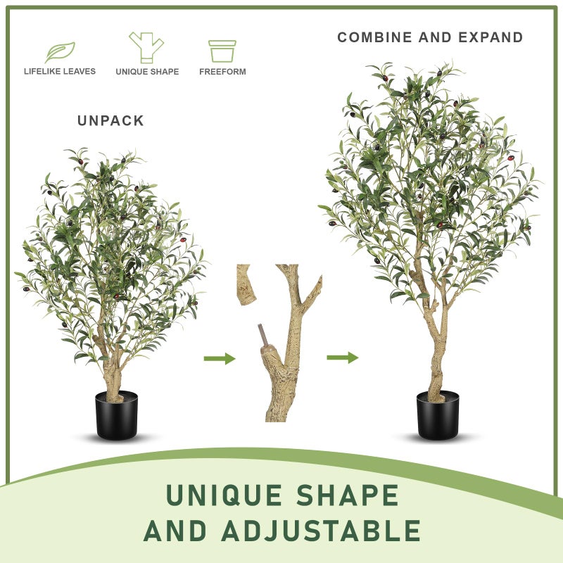 LYERSE 4ft Olive Tree - Olive Trees Artificial Indoor - Faux Olive Tree 4ft with Large Olive Branches and Lifelike Fruits - Fake Olive Tree for Modern Home Office House Living Room Decor - Image 3