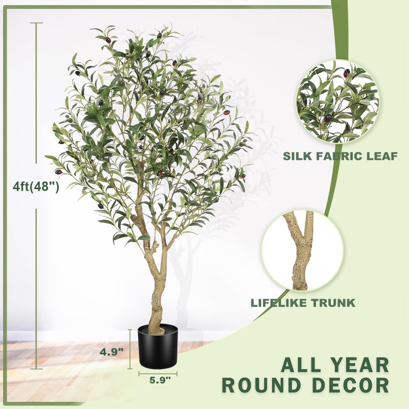 LYERSE 4ft Olive Tree - Olive Trees Artificial Indoor - Faux Olive Tree 4ft with Large Olive Branches and Lifelike Fruits - Fake Olive Tree for Modern Home Office House Living Room Decor - Image 5