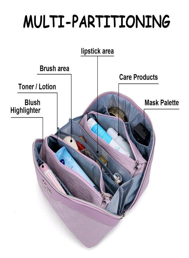BOYATU Travel Makeup Bag Organizer Cosmetic Bag: 3 Pcs Set Make up Bags for Women with Handle - Waterproof Vegan Leather Toiletry Bags Travel Essentials Pouch with Compartments (C-01-Purple) - Image 5