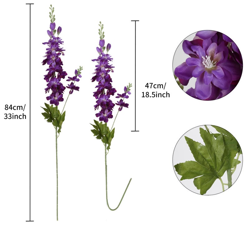 Insunsix 6Pcs Purple Delphinium Artificial Flowers 33"" Long Stem Larkspur Silk Flowers For Tall Vase  Wedding Centerpieces  Home Decor Indoor - Image 2