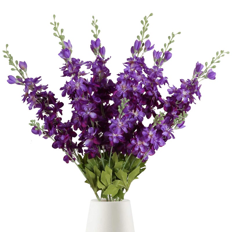 Insunsix 6Pcs Purple Delphinium Artificial Flowers 33"" Long Stem Larkspur Silk Flowers For Tall Vase  Wedding Centerpieces  Home Decor Indoor - Image 1