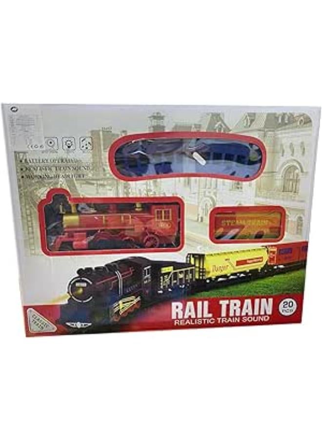Classic Rail Train Set, 20 Pieces, Battery Operated with Realistic Sound and Working Headlight