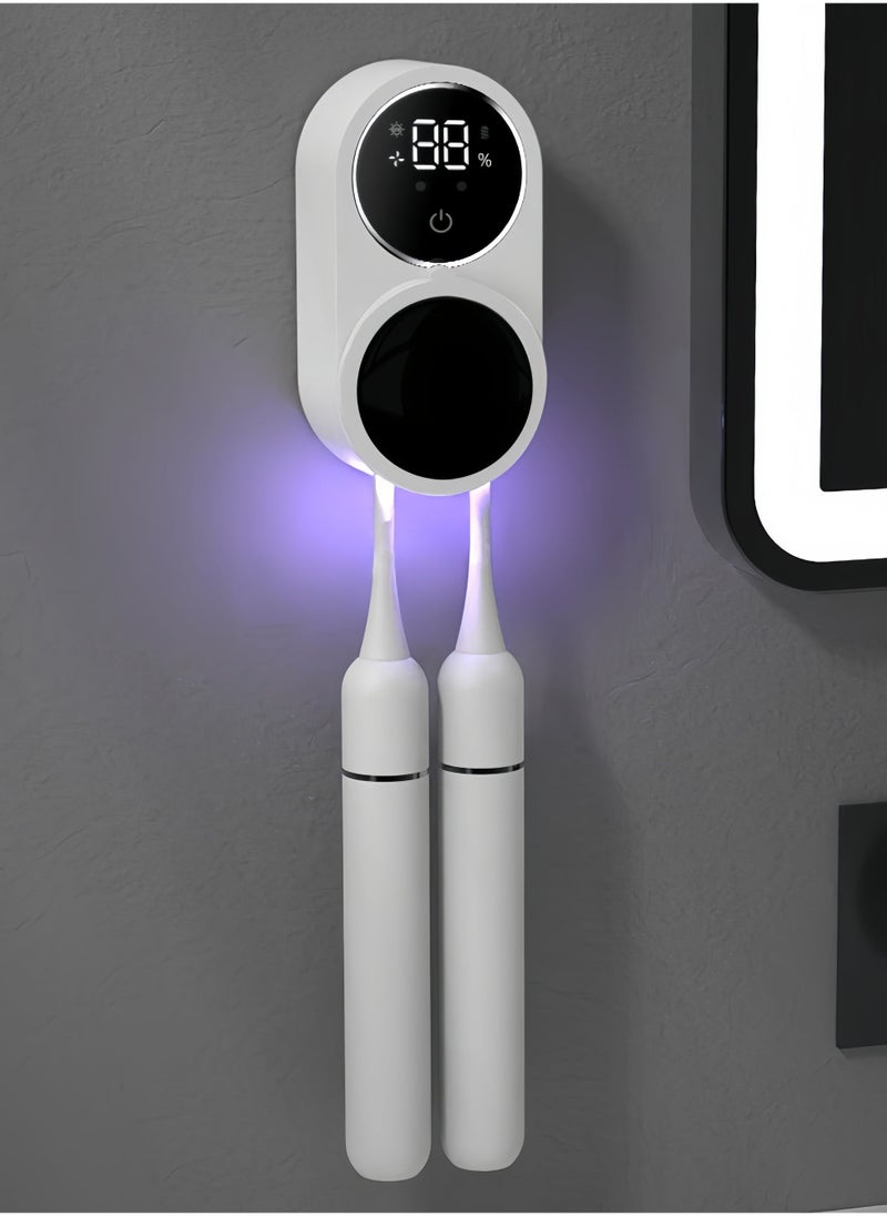 2 Toothbrush Slots UV Toothbrush Sanitizer Cleaner Wall Mount,Bathroom Toothbrush Holder/Rechargeable/No Drilling/Easy to Clean,for Electric and Manual Toothbrush - Image 1
