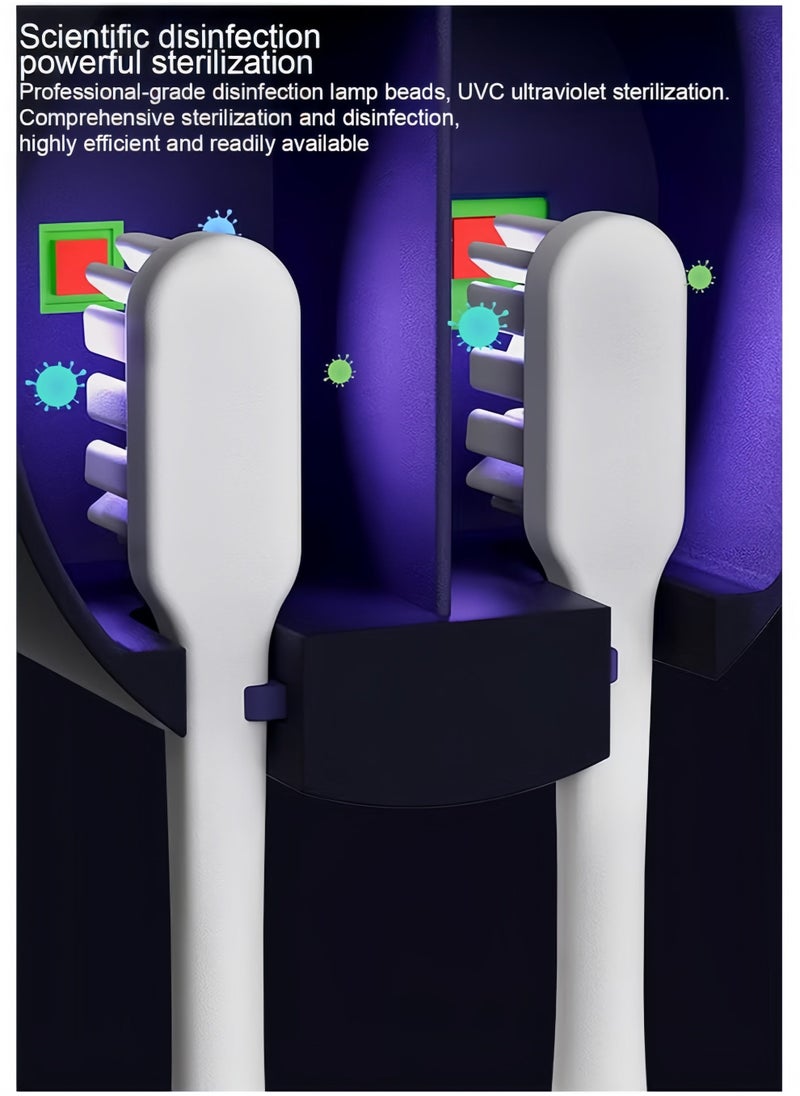 2 Toothbrush Slots UV Toothbrush Sanitizer Cleaner Wall Mount,Bathroom Toothbrush Holder/Rechargeable/No Drilling/Easy to Clean,for Electric and Manual Toothbrush - Image 3
