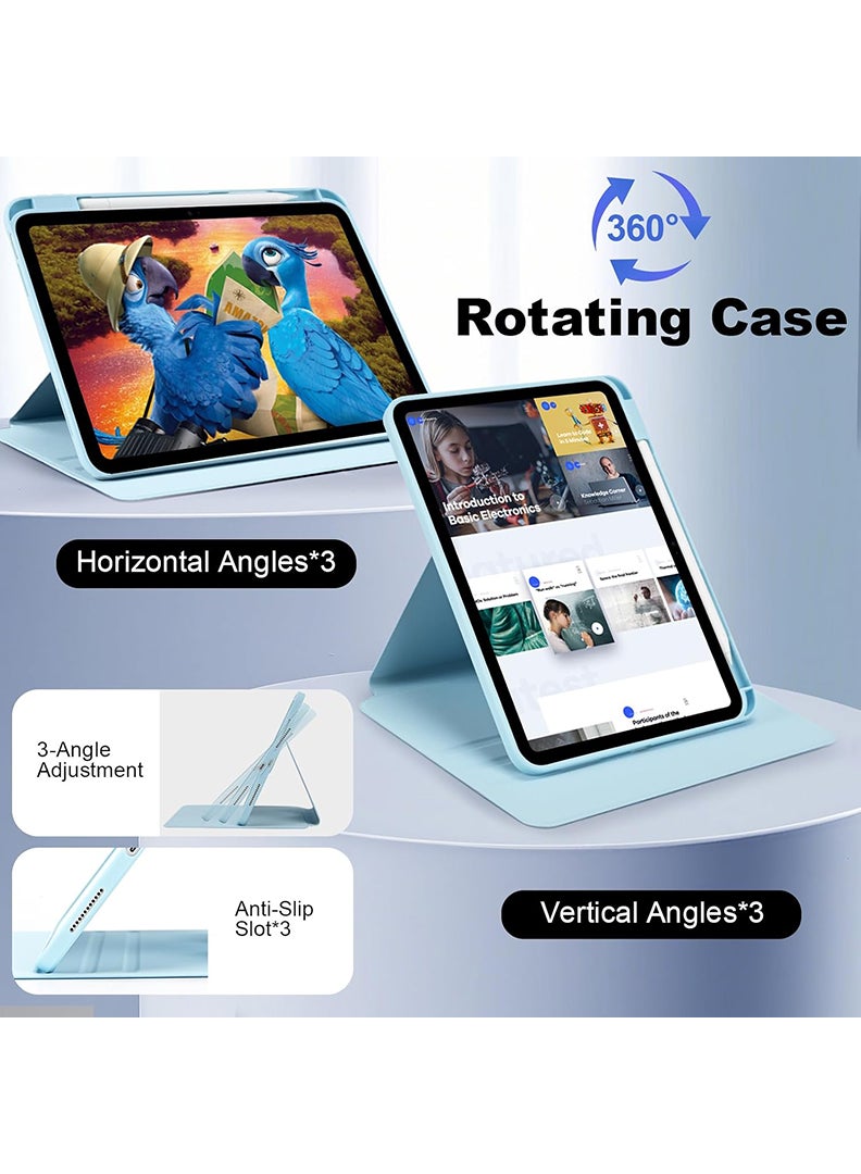 ثيودور جراب دوار لجهاز iPad (A16) الجيل الحادي عشر 11 بوصة/الجيل العاشر 10.9 بوصة (2025/2022) مع حامل قلم، غطاء خلفي شفاف مقاوم للصدمات قابل للدوران 360 درجة، خاصية التشغيل/الإيقاف التلقائي، لون أزرق سماوي - Image 3
