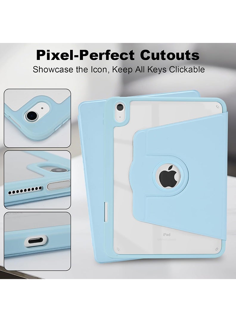 ثيودور جراب دوار لجهاز iPad (A16) الجيل الحادي عشر 11 بوصة/الجيل العاشر 10.9 بوصة (2025/2022) مع حامل قلم، غطاء خلفي شفاف مقاوم للصدمات قابل للدوران 360 درجة، خاصية التشغيل/الإيقاف التلقائي، لون أزرق سماوي - Image 5