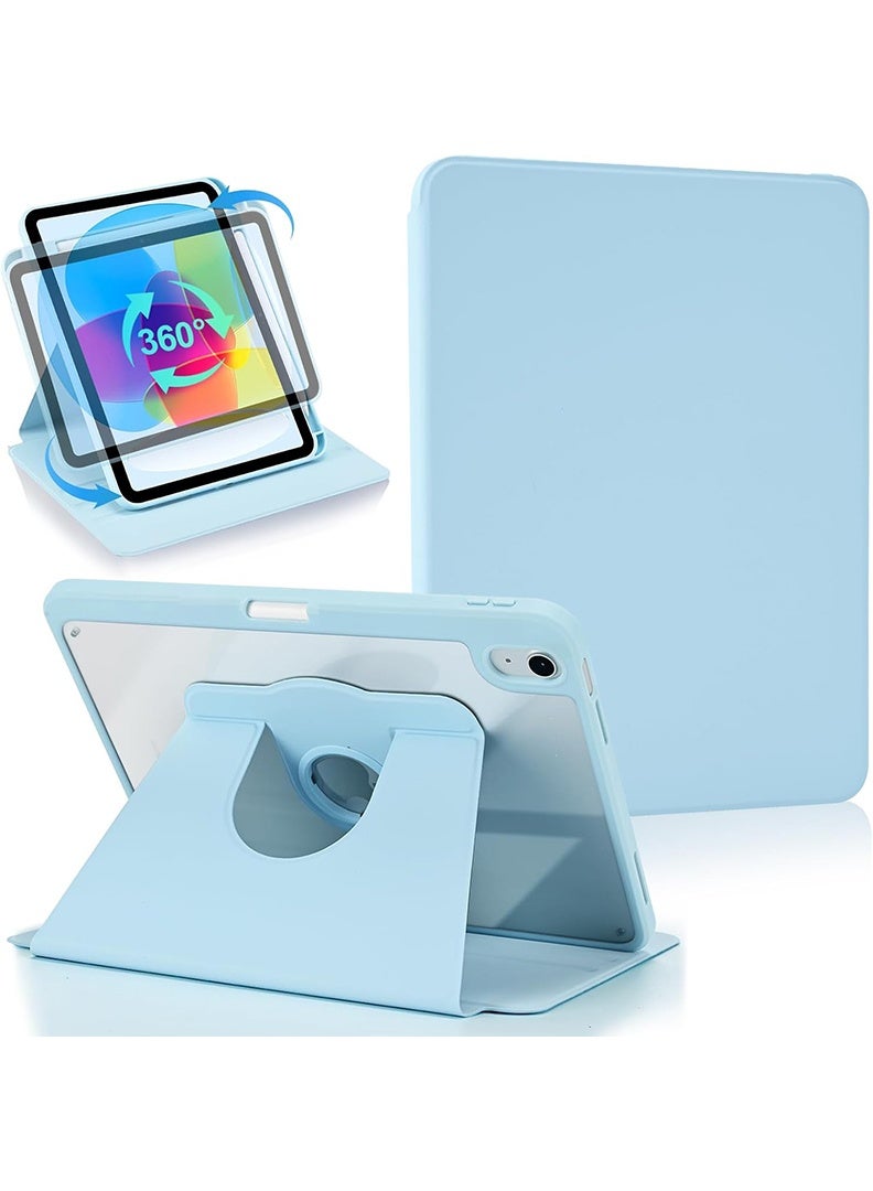 ثيودور جراب دوار لجهاز iPad (A16) الجيل الحادي عشر 11 بوصة/الجيل العاشر 10.9 بوصة (2025/2022) مع حامل قلم، غطاء خلفي شفاف مقاوم للصدمات قابل للدوران 360 درجة، خاصية التشغيل/الإيقاف التلقائي، لون أزرق سماوي - Image 1