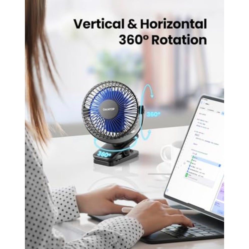 Portable Clip on Fan Battery Operated, Small Powerful 3 Speed Quiet 360° Rotate, USB Rechargeable Mini Personal Cooling Fan for Desk Table Home Office Stroller Camping Women Gifts - Image 2