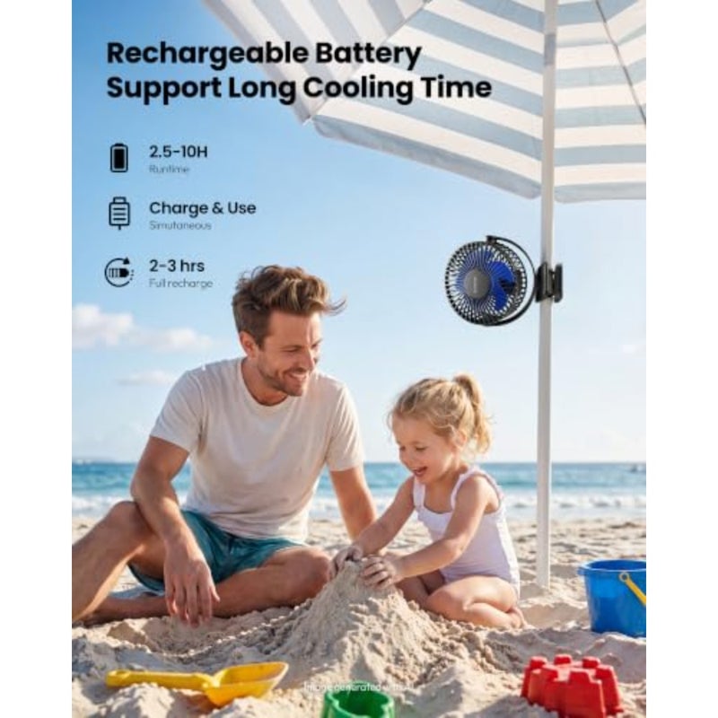 Portable Clip on Fan Battery Operated, Small Powerful 3 Speed Quiet 360° Rotate, USB Rechargeable Mini Personal Cooling Fan for Desk Table Home Office Stroller Camping Women Gifts - Image 4
