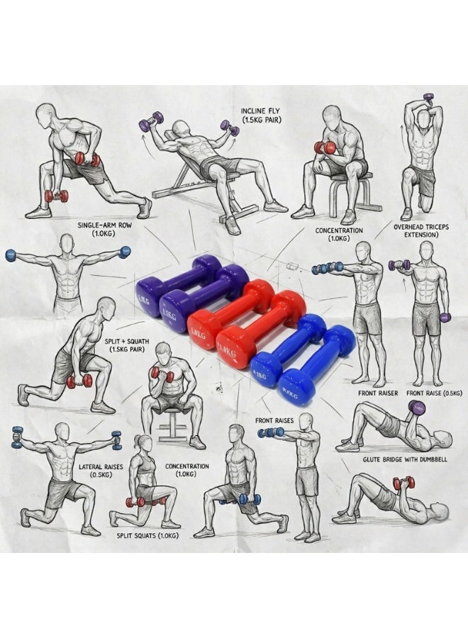 Laminated Dumbbells 10kg 3 Pair Premium Quality Gym Weight Dumbbell Set for Home Workout Strength Training Fitness Equipment - Image 3