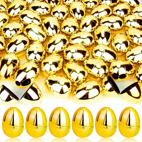 OCTERIC 18Pcs Easter Eggs Bulk 23 Fillable Shiny Golden Metallic Plastic Easter Eggs Empty for Easter Hunt Easter Basket Stuffers Party Favor Classroom Prize Supplies - Image 1