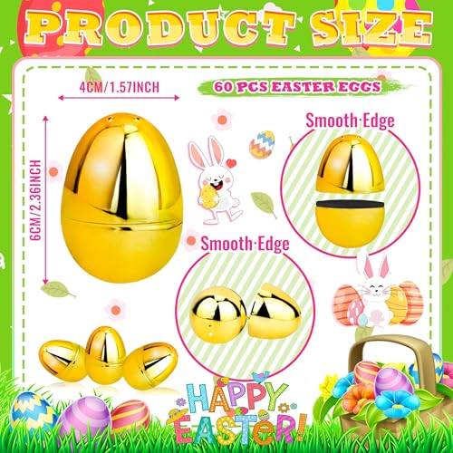 OCTERIC 18Pcs Easter Eggs Bulk 23 Fillable Shiny Golden Metallic Plastic Easter Eggs Empty for Easter Hunt Easter Basket Stuffers Party Favor Classroom Prize Supplies - Image 5