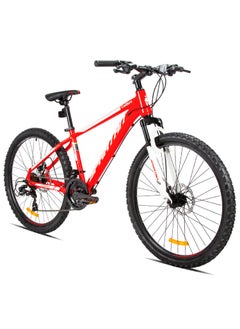 Calibre Hardtail Mountain Bicycle Lightweight Alloy Frame & Rims | Gear Disc Brakes | Front Suspension Bike And Shimano Shifters| Flame Red Size - 26 Inches