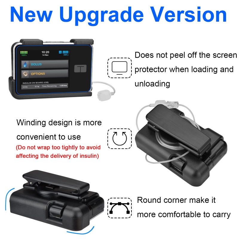 APDTEK حافظة مضخة APDTEK Tandem Tslim X2 - ملحقات مريحة ومرنة وآمنة ومناسبة لحامل مضخة الأنسولين مع مشبك حزام قوي دوار 360° (أسود) - Image 3