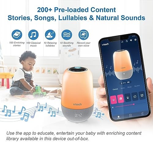 VTech BC8313 V-Hush Soothing Sleep Trainer with 200+ Stories/Songs/Sounds & Sleep Program. Portable Bluetooth HD Speaker, Multi-Color NightLight, Ceiling Projector - Image 2