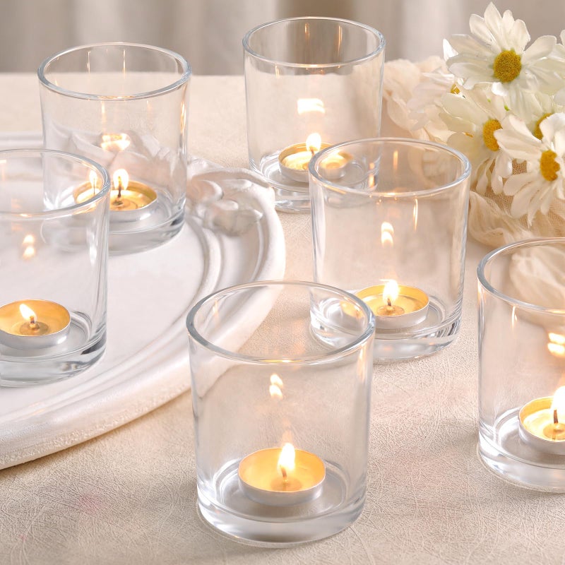 DARJEN Larger Clear Votive Candle Holders Set of 6- Tea Light Candle Holder Glass, Clear Candle Holders for Wedding, Party and Home Decor, Table Centerpiece - Image 1
