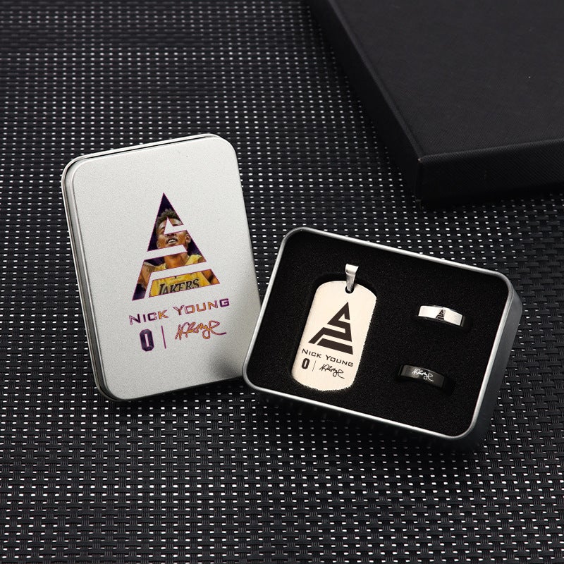 Generic Basketball Star Curry Titanium Necklace Ring Gift Set Nick Yang