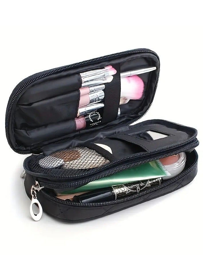 أوريتي حقيبة مستحضرات تجميل نسائية بمرآة، حقيبة مكياج صغيرة، حقيبة مستحضرات تجميل من النايلون المقاوم للماء، حقيبة أدوات الزينة، صندوق أسود - Image 1