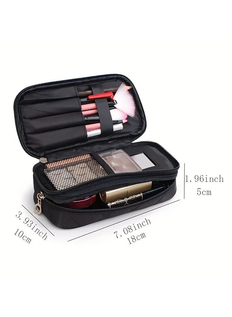 أوريتي حقيبة مستحضرات تجميل نسائية بمرآة، حقيبة مكياج صغيرة، حقيبة مستحضرات تجميل من النايلون المقاوم للماء، حقيبة أدوات الزينة، صندوق أسود - Image 4