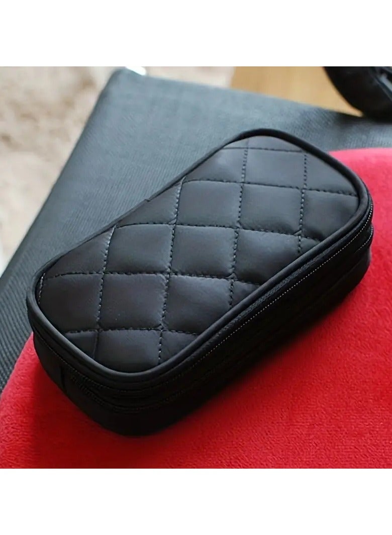 أوريتي حقيبة مستحضرات تجميل نسائية بمرآة، حقيبة مكياج صغيرة، حقيبة مستحضرات تجميل من النايلون المقاوم للماء، حقيبة أدوات الزينة، صندوق أسود - Image 3