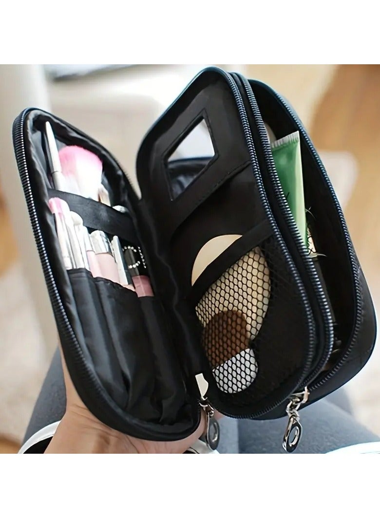 أوريتي حقيبة مستحضرات تجميل نسائية بمرآة، حقيبة مكياج صغيرة، حقيبة مستحضرات تجميل من النايلون المقاوم للماء، حقيبة أدوات الزينة، صندوق أسود - Image 5