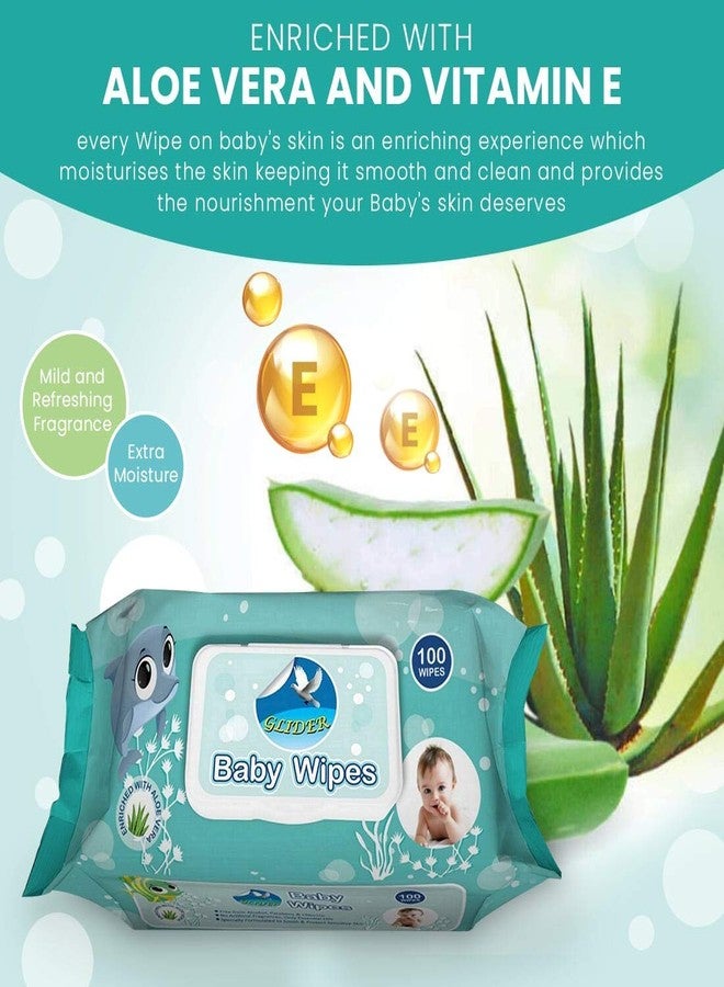 GLIDER Baby Wipes with Lid/Flip-top(100 Wipes/Pack) (Pack of 4 (400 Wipes)) - Image 2