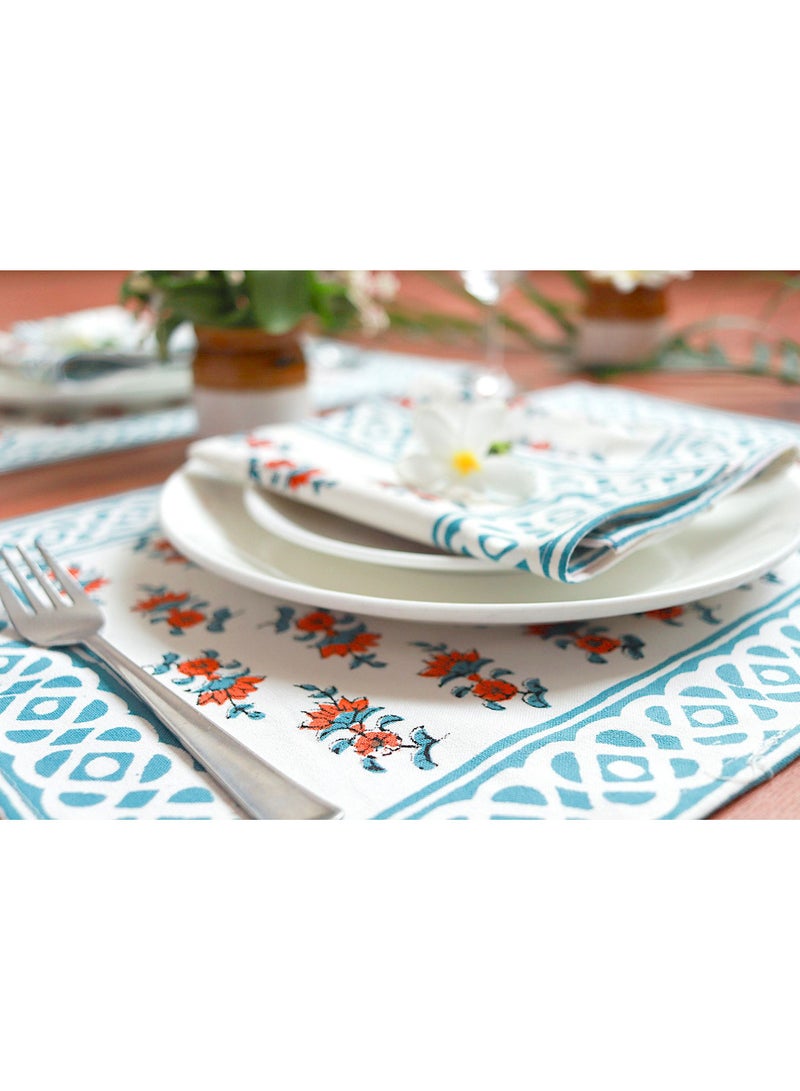 OJARIYA 12 Piece Grey and Orange color Hand Block Printed 100 Percent Canvas Cotton Table Placemats & Soft Cotton Napkin Set - Image 4