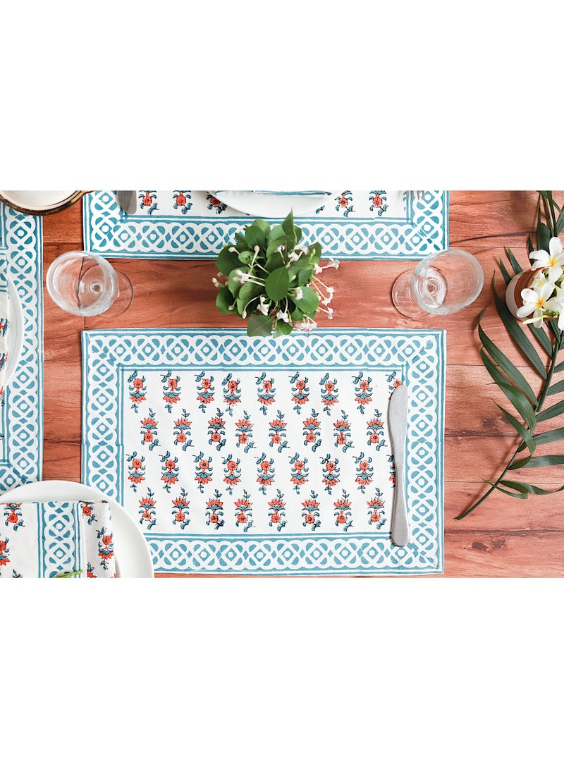 OJARIYA 12 Piece Grey and Orange color Hand Block Printed 100 Percent Canvas Cotton Table Placemats & Soft Cotton Napkin Set - Image 5