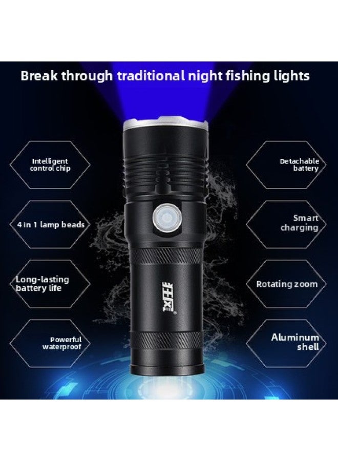 Four-light Source Fishing Light Night Fishing Light White Light Blue Light Purple Light Super Bright 1000 Xenon W Waterproof Charging Strong Light-Color:Fishing Lamp + Induction Ear Lamp + Fishing Box Bracket Package  - Image 3