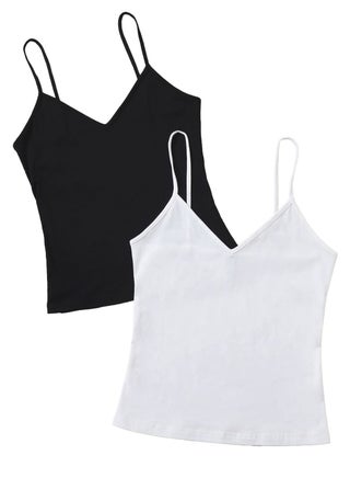 Mesery Bundle Of Two Cotton Stretch Plain Spaghetti Tops