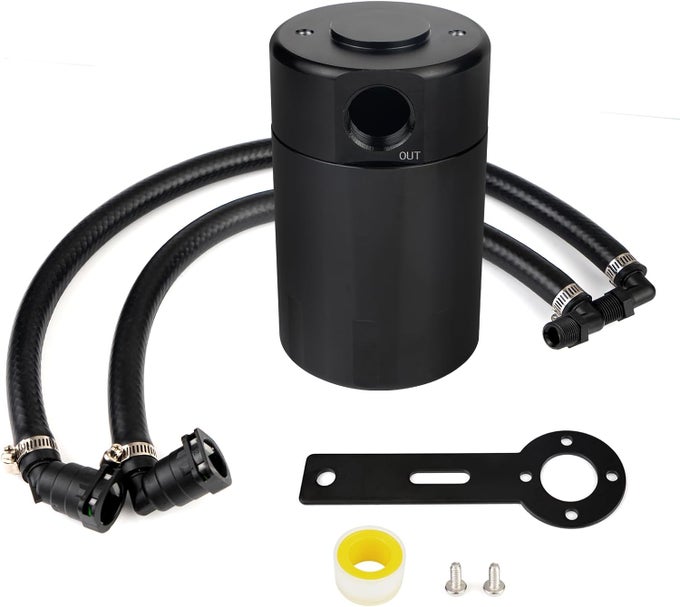 Upgraded Baffled Oil Catch Can Oil Separator Kit With Nbr Hose For Ram Trx 6.2L Sc 2021-2023 - 3Oz Black