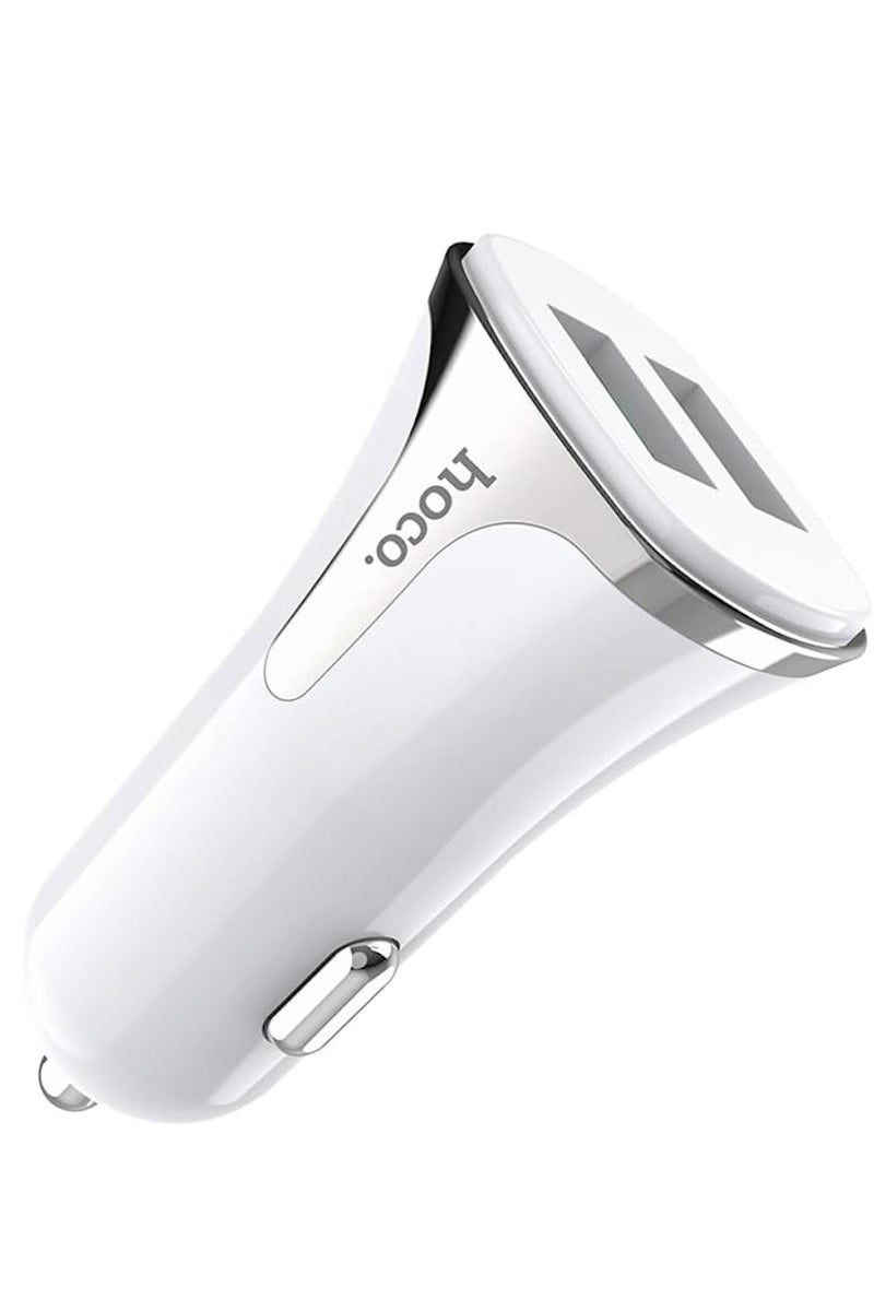 Hoco Z31 - Universe Dual USB-A Ports Fast Car Charger, Support QC3.0/QC2.0, FCP/SCP, AFC, APPLE 2.4A Fast Charing Protocols, Charger Compatible With iPhone Samsung Xiaomi Oppo Huawei - White - Image 2