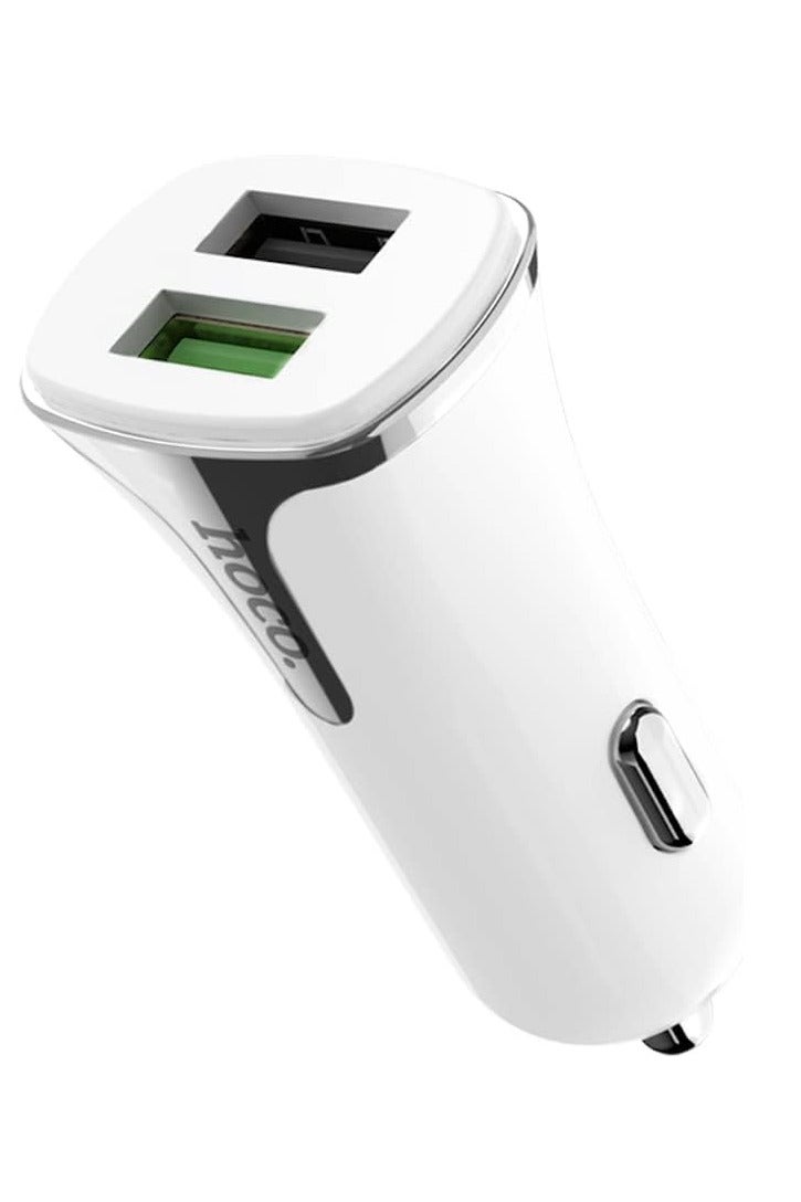 Hoco Z31 - Universe Dual USB-A Ports Fast Car Charger, Support QC3.0/QC2.0, FCP/SCP, AFC, APPLE 2.4A Fast Charing Protocols, Charger Compatible With iPhone Samsung Xiaomi Oppo Huawei - White - Image 3
