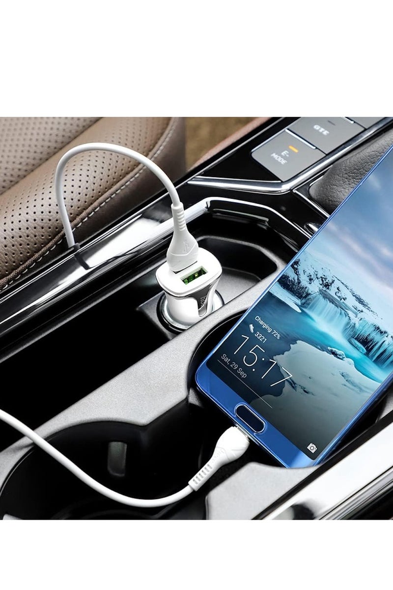 Hoco Z31 - Universe Dual USB-A Ports Fast Car Charger, Support QC3.0/QC2.0, FCP/SCP, AFC, APPLE 2.4A Fast Charing Protocols, Charger Compatible With iPhone Samsung Xiaomi Oppo Huawei - White - Image 5