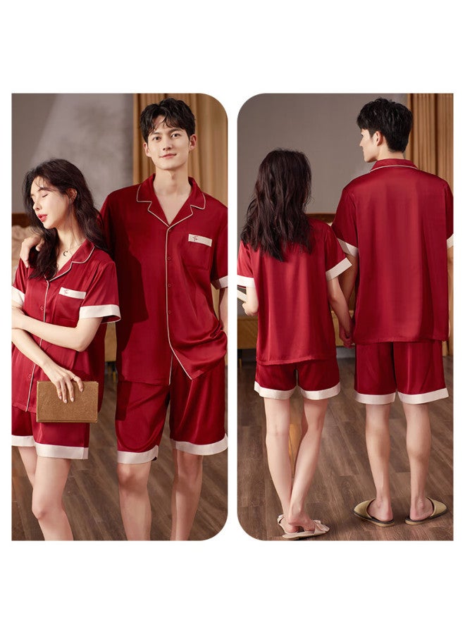 Xulen Ice Silk Nightgown For Women, Summer Thin Short-sleeve Wedding Dress In Red, 72150 Jujube Red - Men's L (170) - Image 2