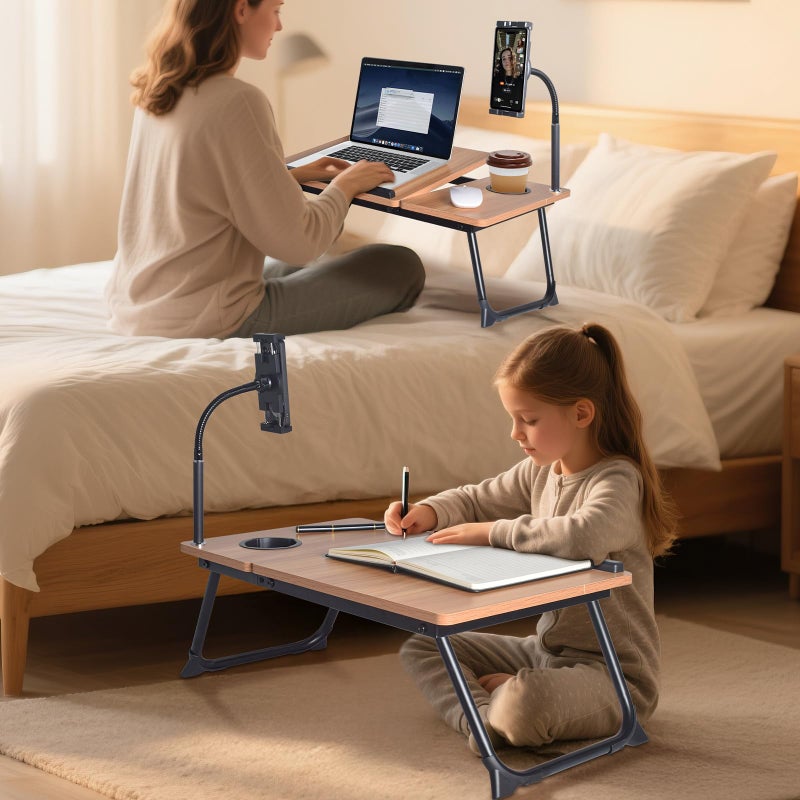wishacc Adjustable Wooden Lap Desk with Flexible Stand, Natural Oak Color, Portable Workstation with Cable Management, Ergonomic Design for Home Office (Wood+Black) - Image 2