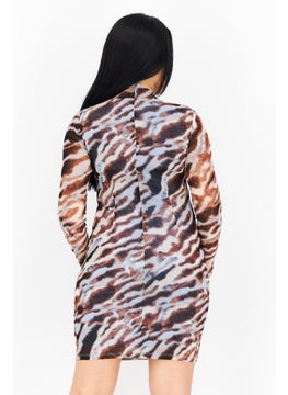 Bar III Women Animal Printed Mini Dress, Brown Combo  - Image 3