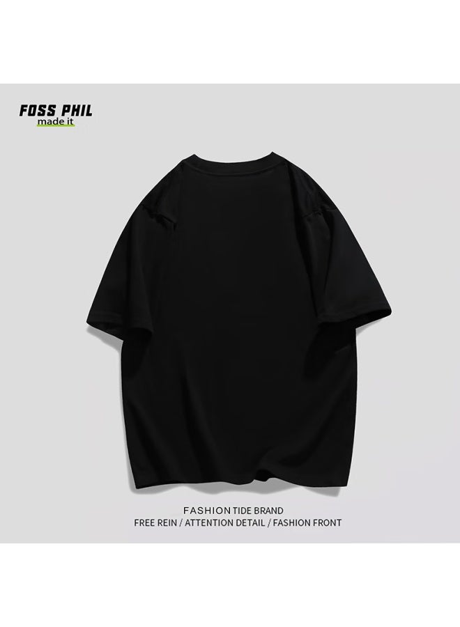 Foss Phil Short-sleeve T-shirt For Men And Women, Summer Pure Cotton American Trendy Fashion Printed Undershirt, Men's Clothing Dt09 Black 3XL - Image 3