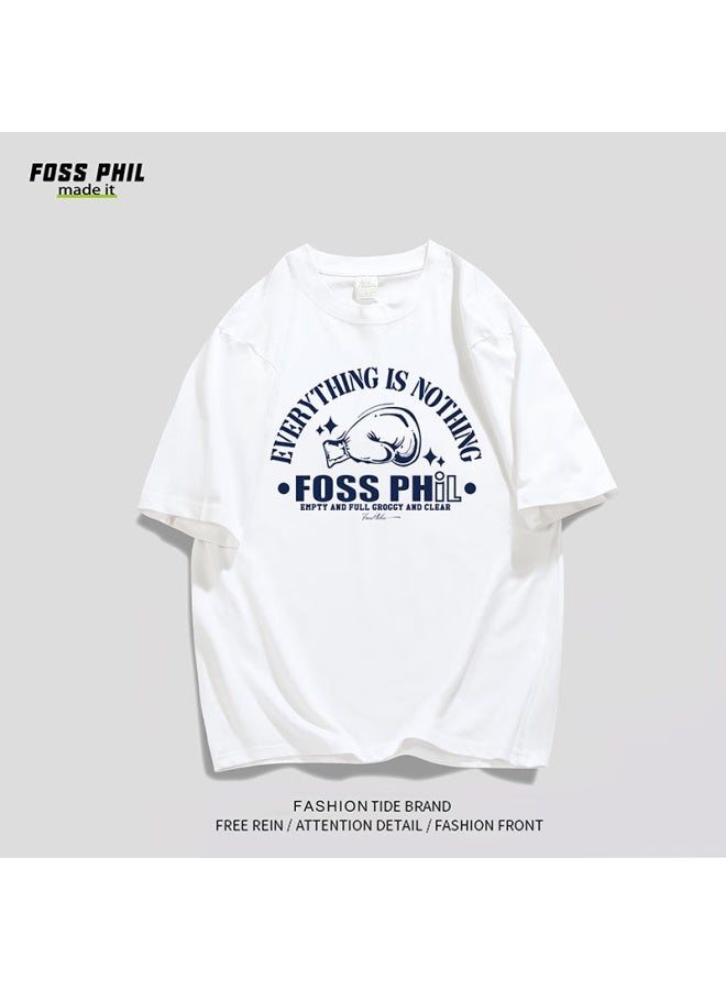 Foss Phil Short-sleeve T-shirt For Men And Women, Summer Pure Cotton American Trendy Fashion Printed Undershirt, Men's Clothing Dt09 Black 3XL - Image 5