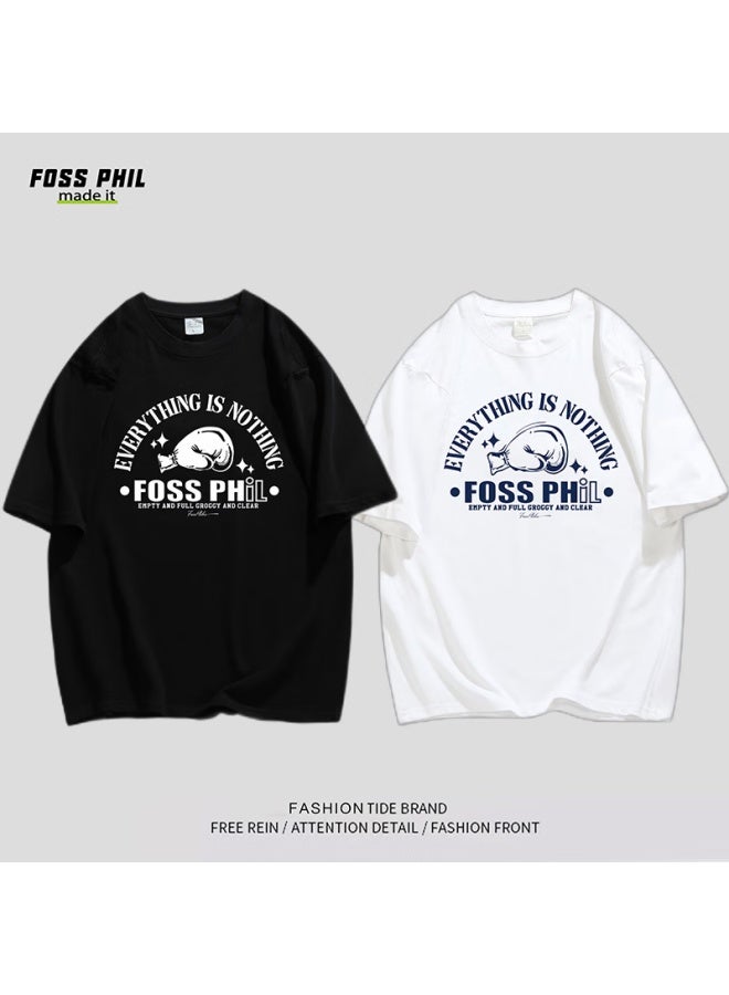 Foss Phil Short-sleeve T-shirt For Men And Women, Summer Pure Cotton American Trendy Fashion Printed Undershirt, Men's Clothing Dt09 Black 3XL - Image 4