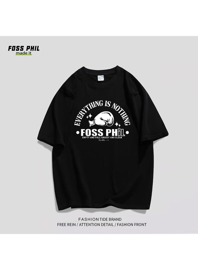 Foss Phil Short-sleeve T-shirt For Men And Women, Summer Pure Cotton American Trendy Fashion Printed Undershirt, Men's Clothing Dt09 Black 3XL - Image 2