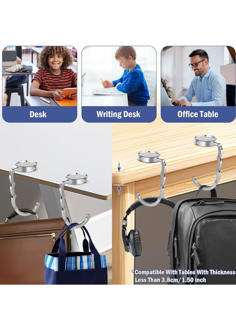 Handbag Hooks for Tables-Set of 4 Folding Purse Hook Hangers- Portable Table Bag Holders Metal Purse Hook Non-Slip Handbag Hanger for Table Desk Less Than 3.8cm/1.50 inch in Thickness  - Image 3