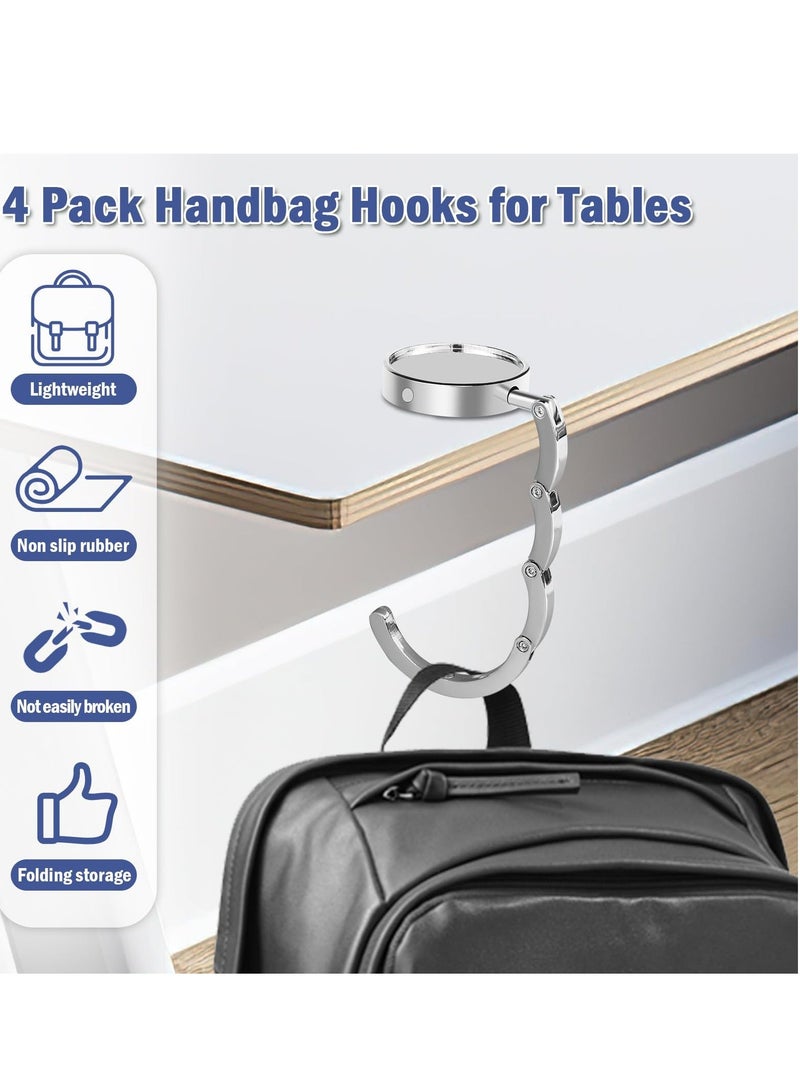 Handbag Hooks for Tables-Set of 4 Folding Purse Hook Hangers- Portable Table Bag Holders Metal Purse Hook Non-Slip Handbag Hanger for Table Desk Less Than 3.8cm/1.50 inch in Thickness  - Image 2