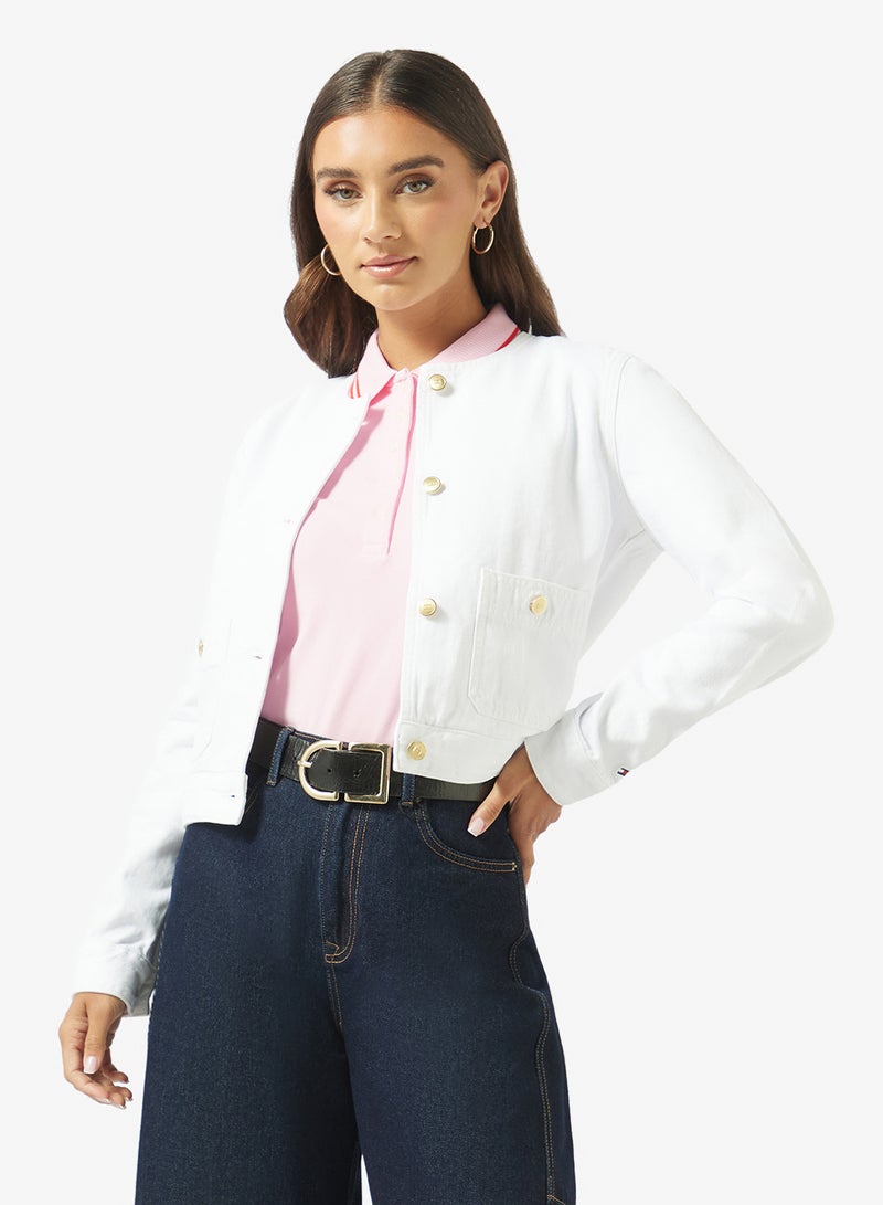 TOMMY HILFIGER Gold-Tone Button Collarless Denim Jacket - Image 1