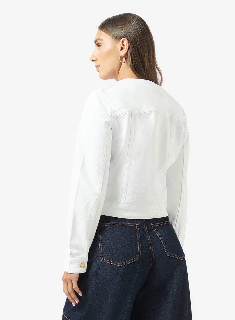 TOMMY HILFIGER Gold-Tone Button Collarless Denim Jacket - Image 2
