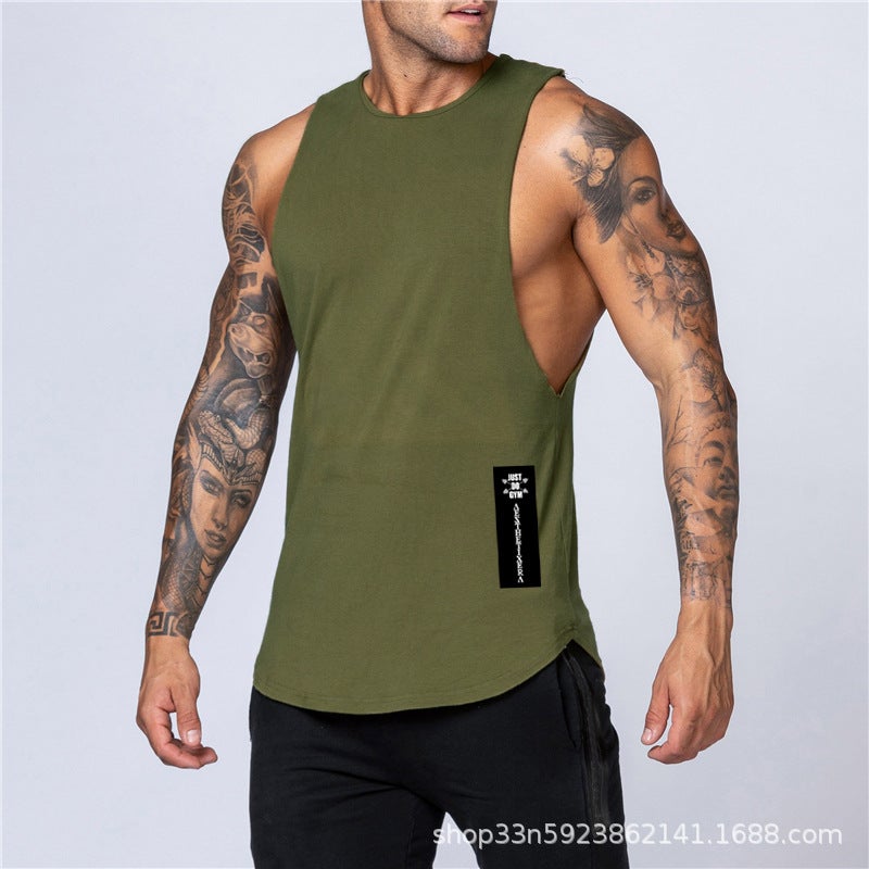 New Summer Loose Tank Top Men Cotton Sleeveless Printed Gym Vest Grey  - Image 5