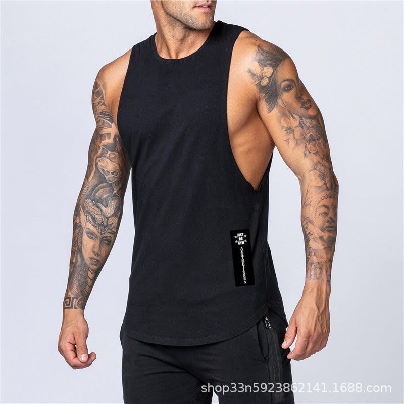 New Summer Loose Tank Top Men Cotton Sleeveless Printed Gym Vest Grey