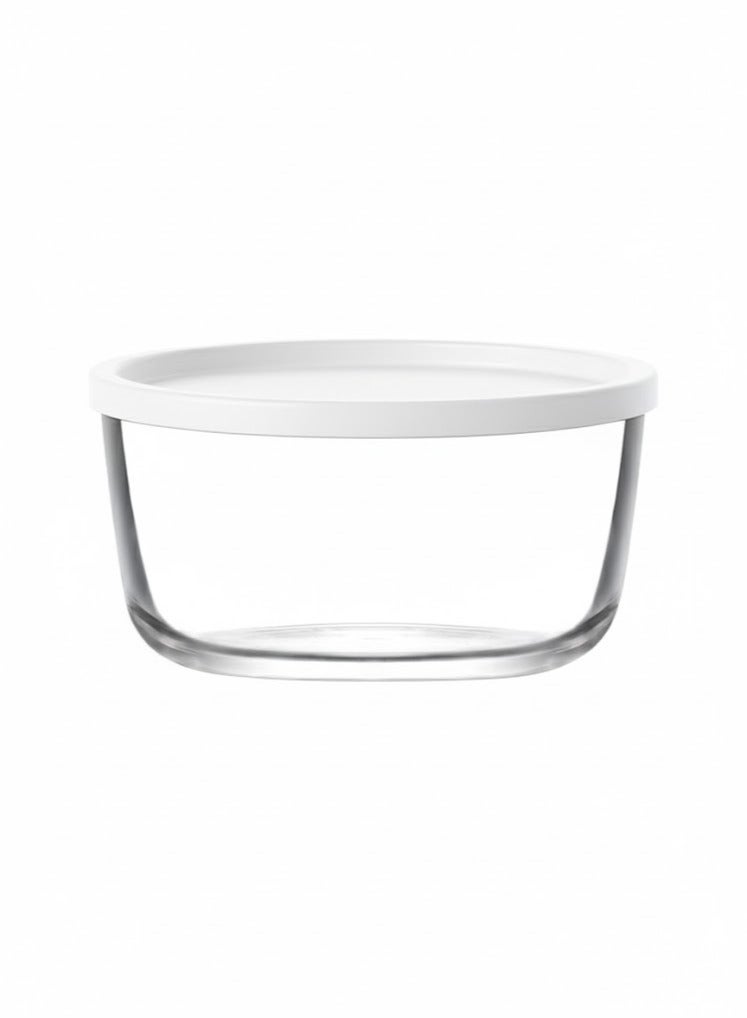 لاف حافظات طعام زجاجية دائرية بغطاء شفاف/أبيض 800 مل - Image 1